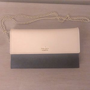 Kate Spade Cream and Black Clutch, Gold Chain, Clutch Purse, with Card Wallet